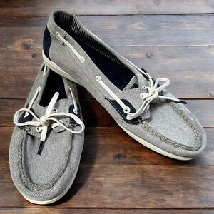Sperry Top-Sider Women’s 11M Gray Navy Boat Shoes Casual Slip On Comfort
